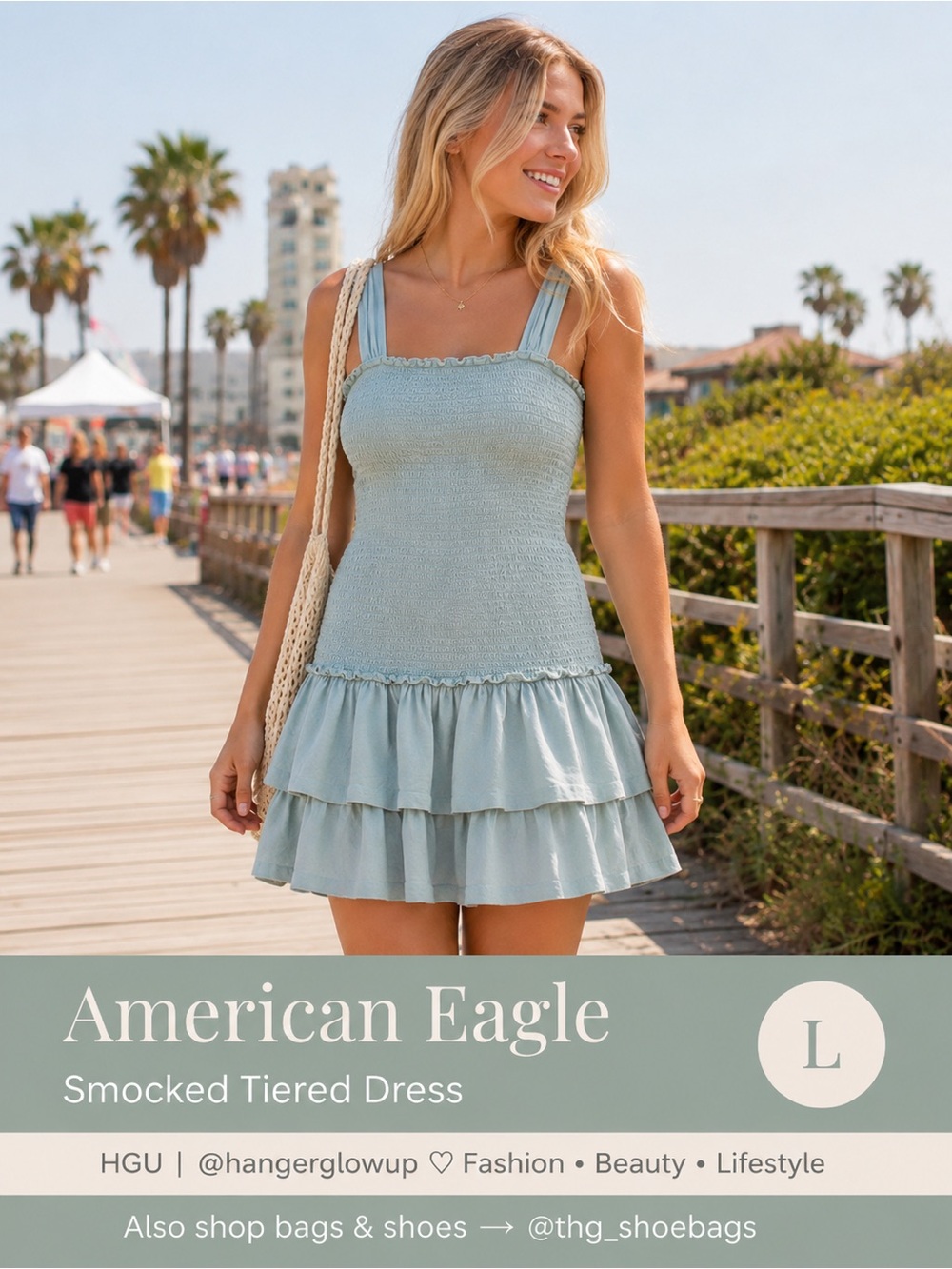 American Eagle Soft & Sexy Smocked Tiered Mini Dress NWT Blue L